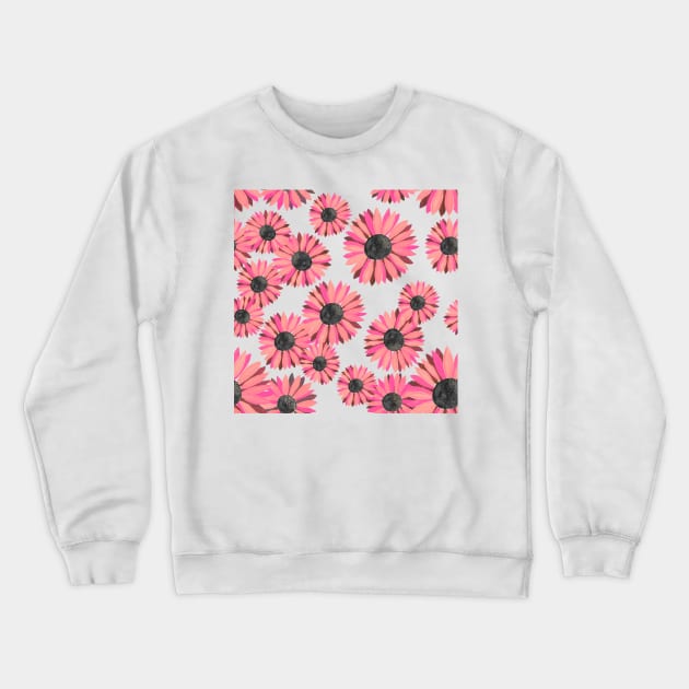 Watercolor Sunflowers Pattern - Pink Background Crewneck Sweatshirt by monitdesign